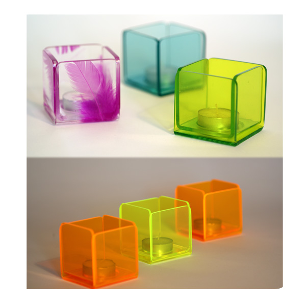 Photophore Cube en plexi de couleur