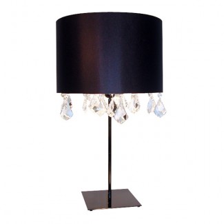 Lampe de salon de textile satin� noir avec pampilles de verre