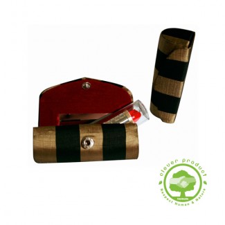 Etui en soie fine pour rouge à lèvres avec miroir noir et or