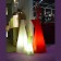 Lampe Tipi rouge avec baguettes bois de 100 cm