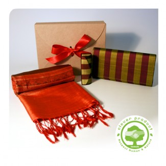 Coffret Cadeau soiree 3 Accessoires en soie fine vert et violet